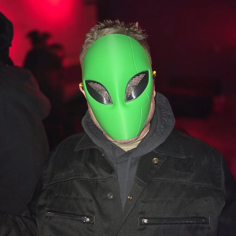 Alien Masks in Black, Red, and White